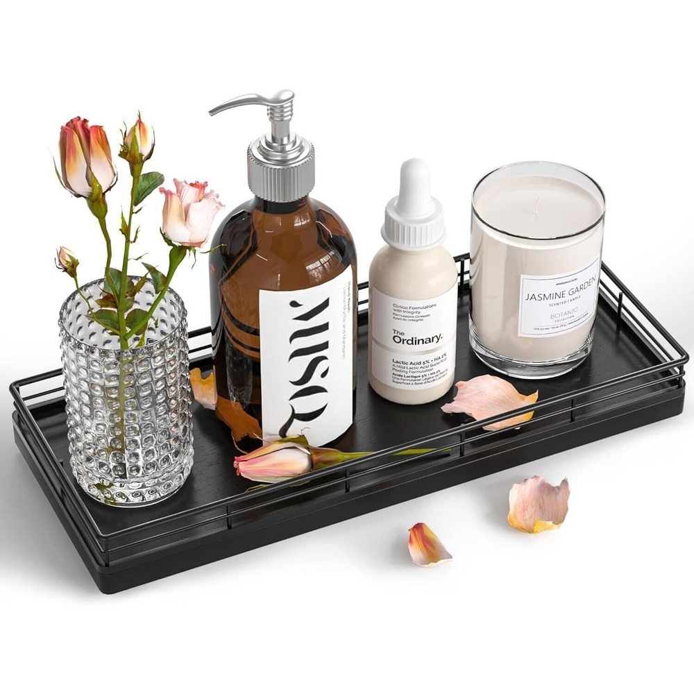 Oak Bathroom Tray for Counter, 11.2" Wooden Vanity Tray for Perfume Jewelry Make